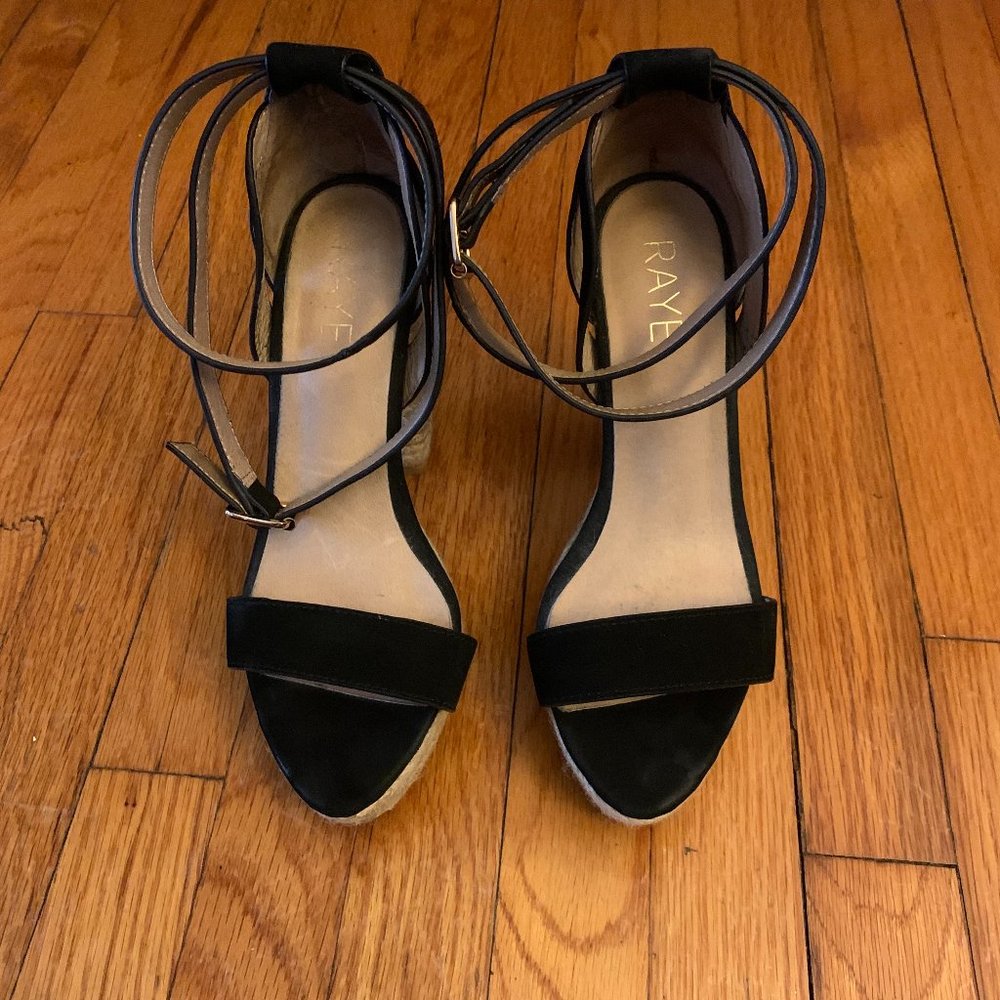 Black RAYE Helene Platforms with Jute Trimmed Heels